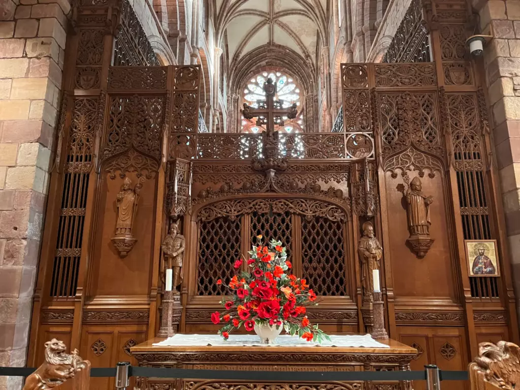 The carved organ screen in St Magnus Cathedral