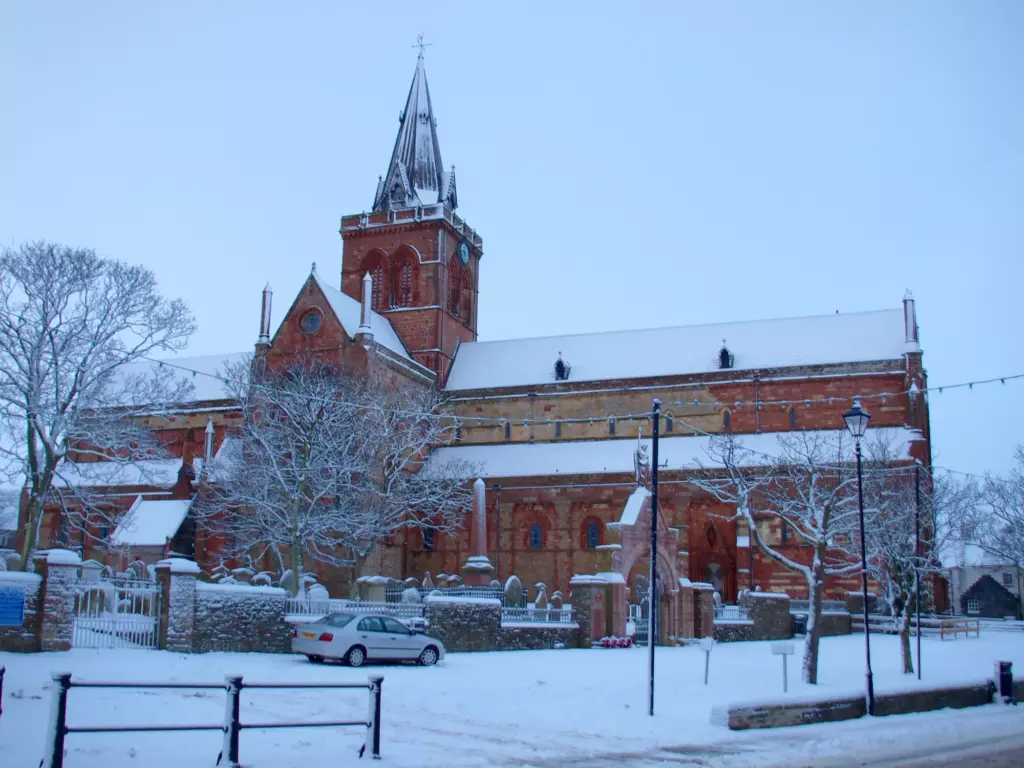 St Magnus Cathedral in the snow